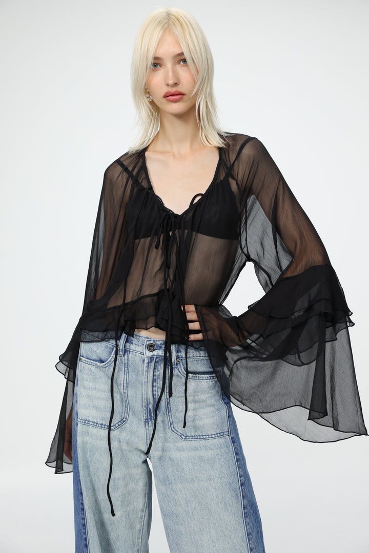Sheer Black Boho Blouse