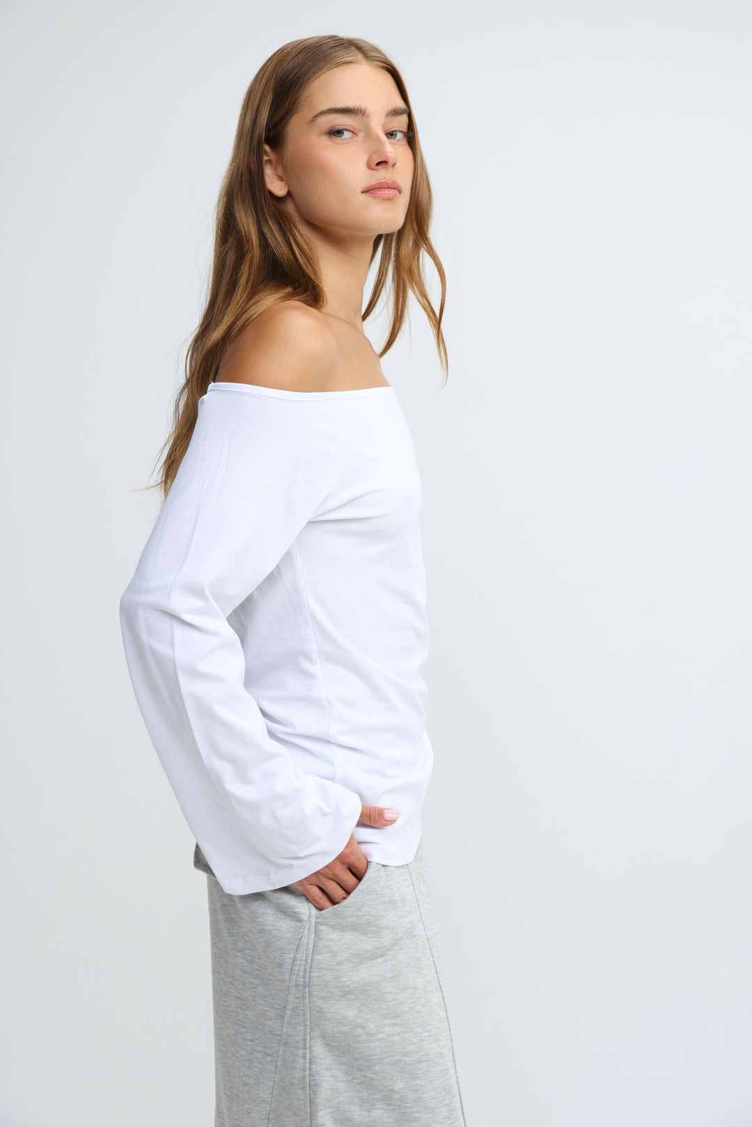 Clean63 White Off Shoulder Shirt