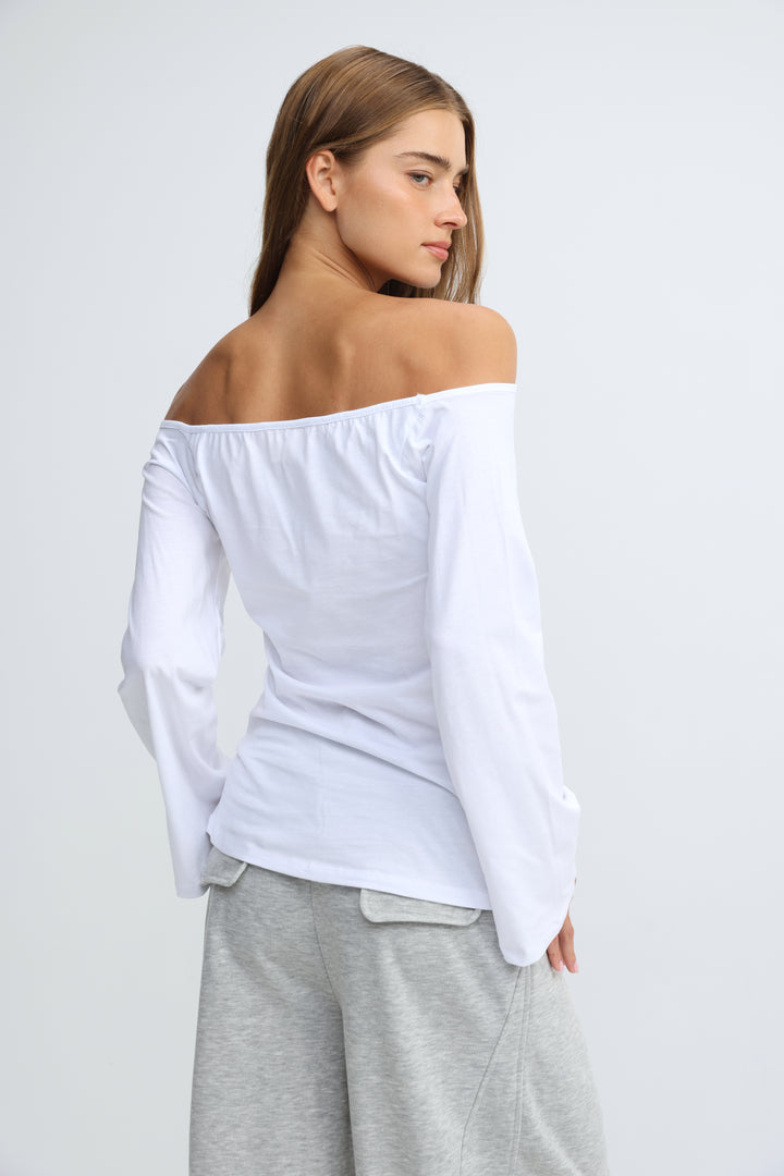 Clean63 White Off Shoulder Shirt
