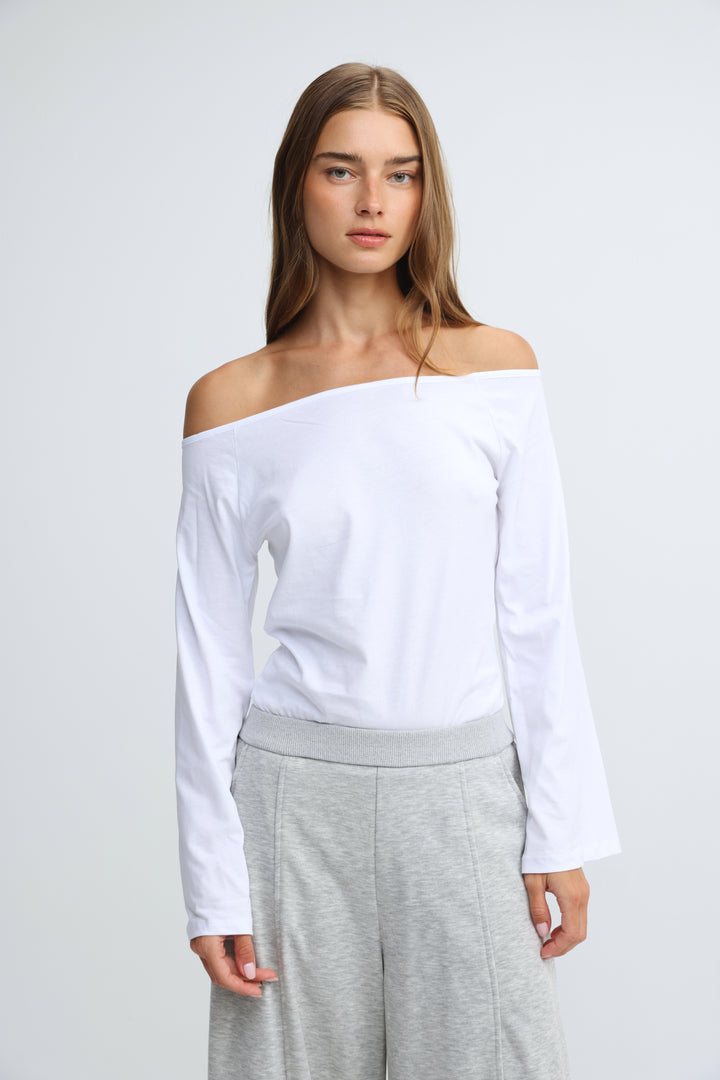 Clean63 White Off Shoulder Shirt