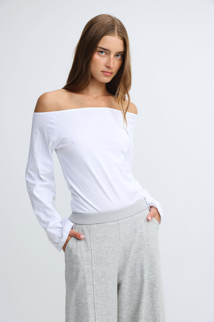 Clean63 White Off Shoulder Shirt