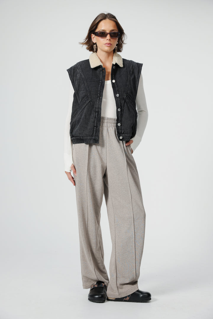 Fur Black Denim Vest