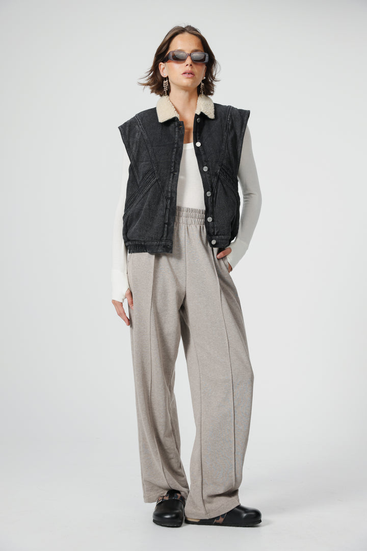 Fur Black Denim Vest