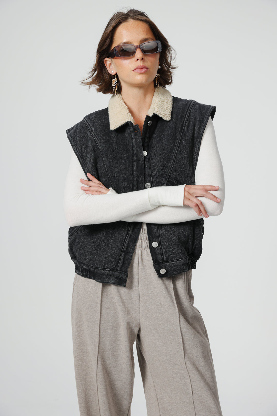 Fur Black Denim Vest