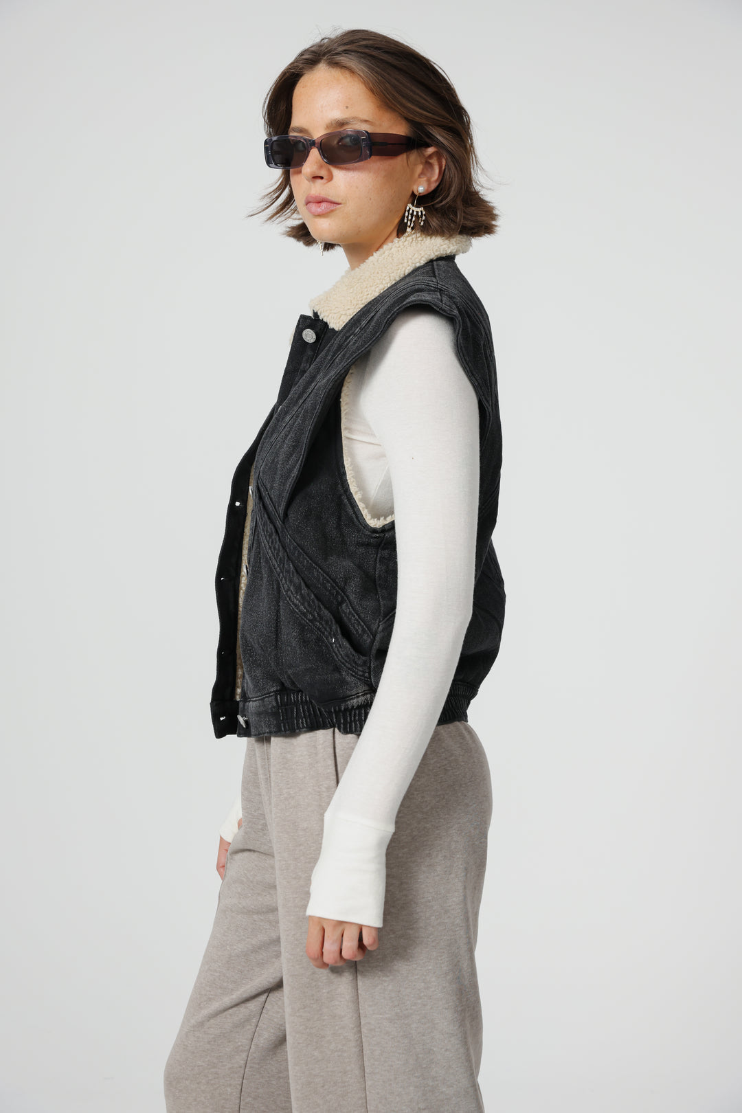Fur Black Denim Vest