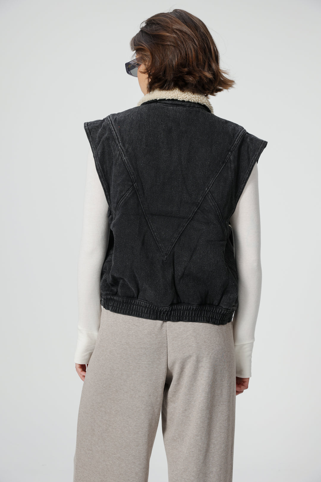 Fur Black Denim Vest