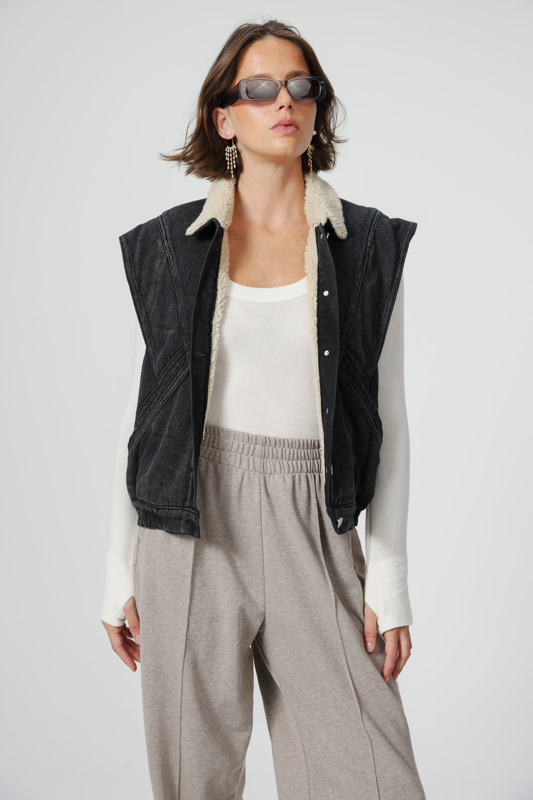 Fur Black Denim Vest