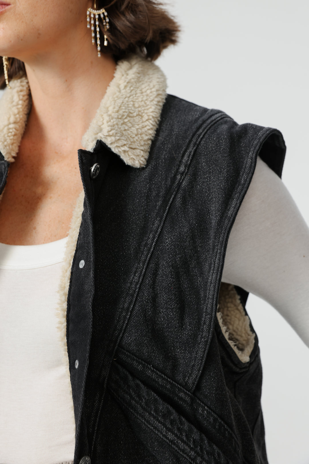 Fur Black Denim Vest