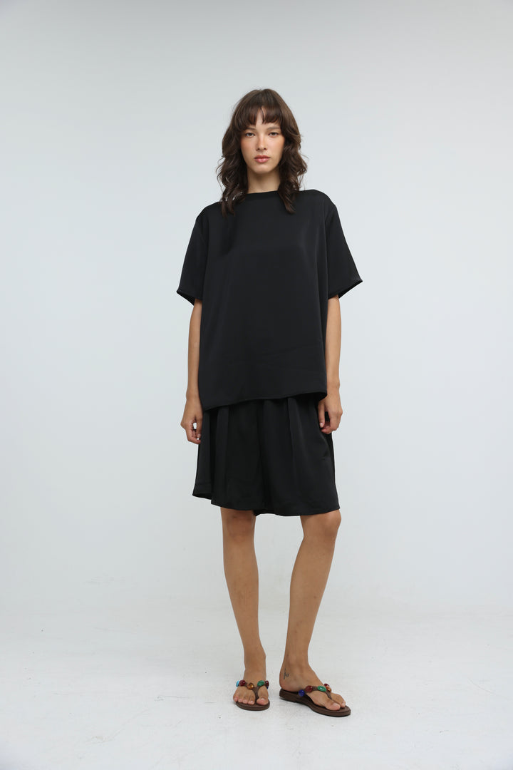 Satin Black Bow Back T-Shirt