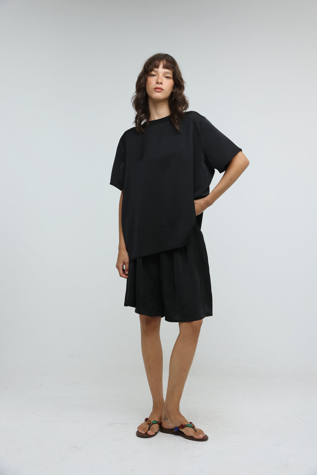 Satin Black Bow Back T-Shirt