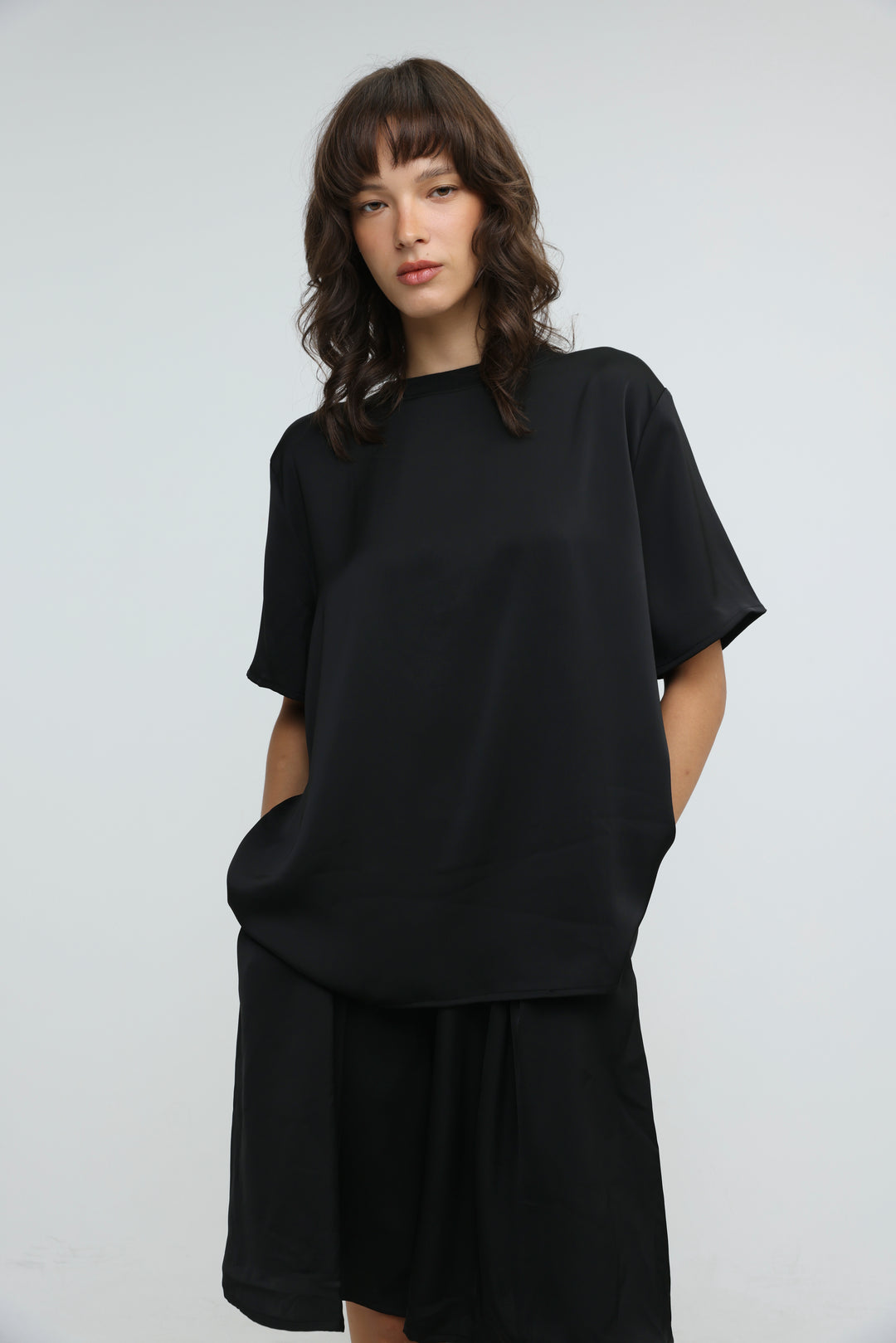 Satin Black Bow Back T-Shirt