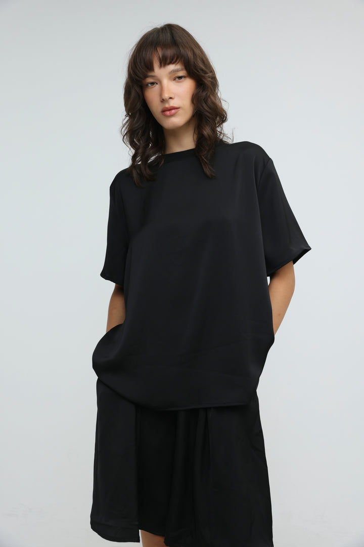 Satin Black Bow Back T-Shirt