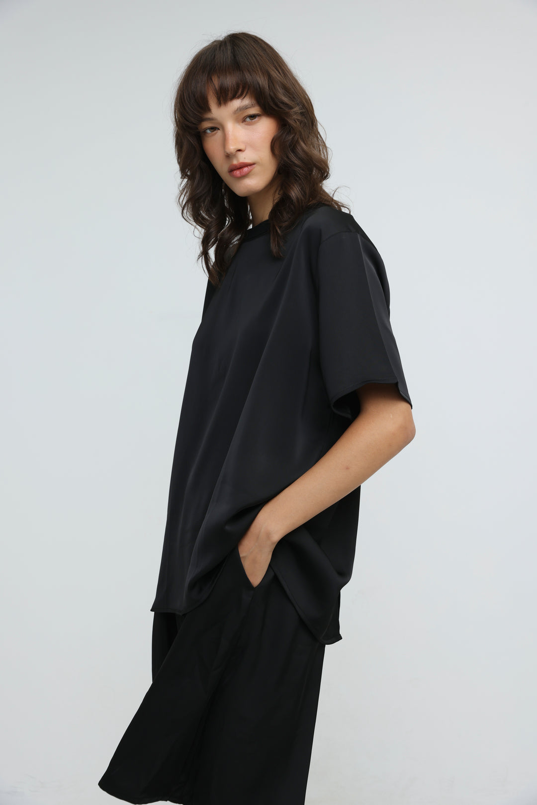 Satin Black Bow Back T-Shirt
