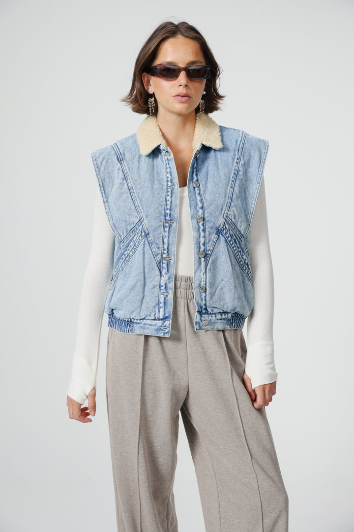 Fur Blue Denim Vest