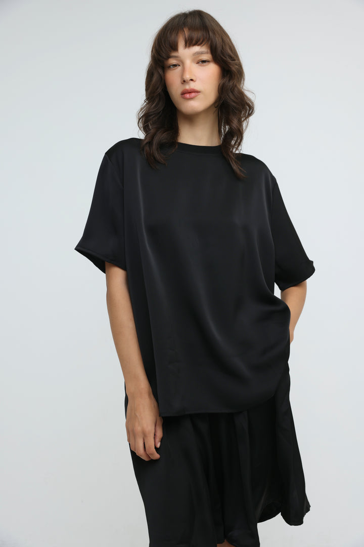 Satin Black Bow Back T-Shirt