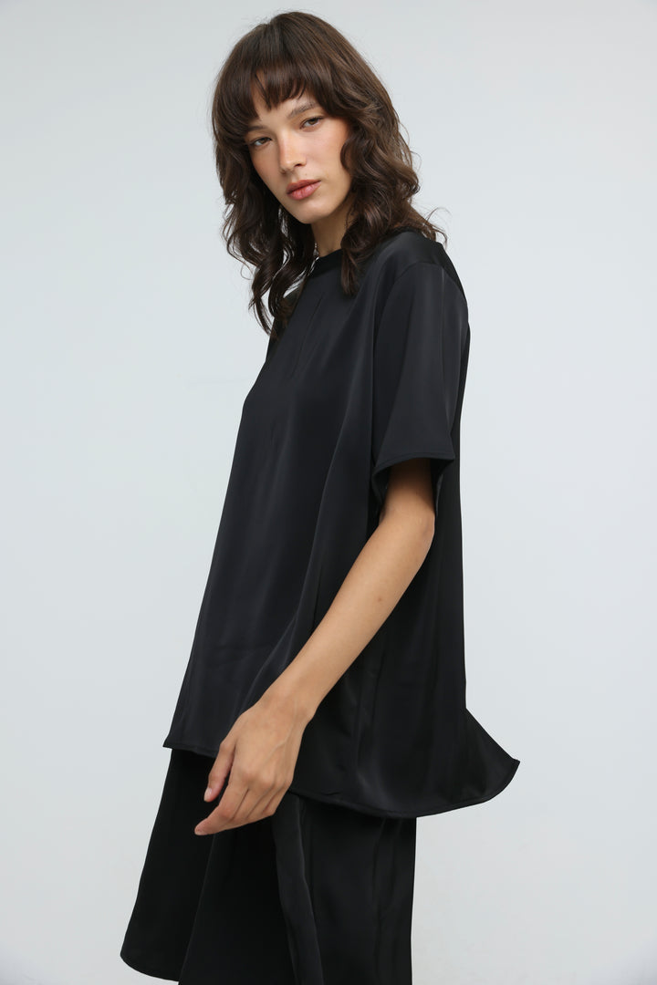 Satin Black Bow Back T-Shirt