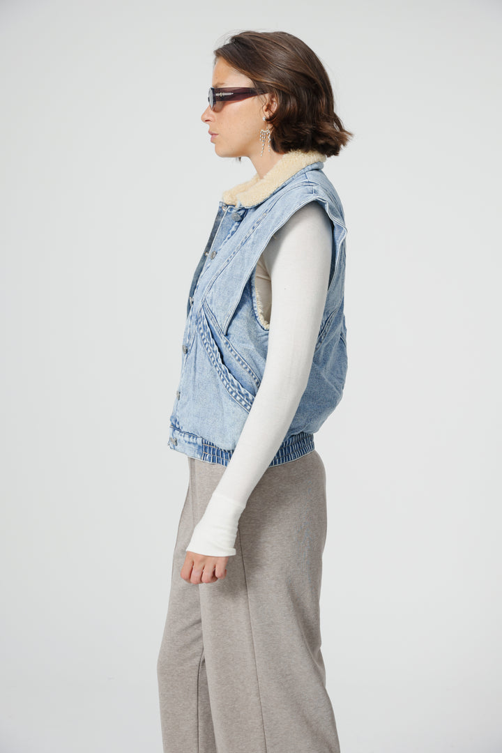 Fur Blue Denim Vest