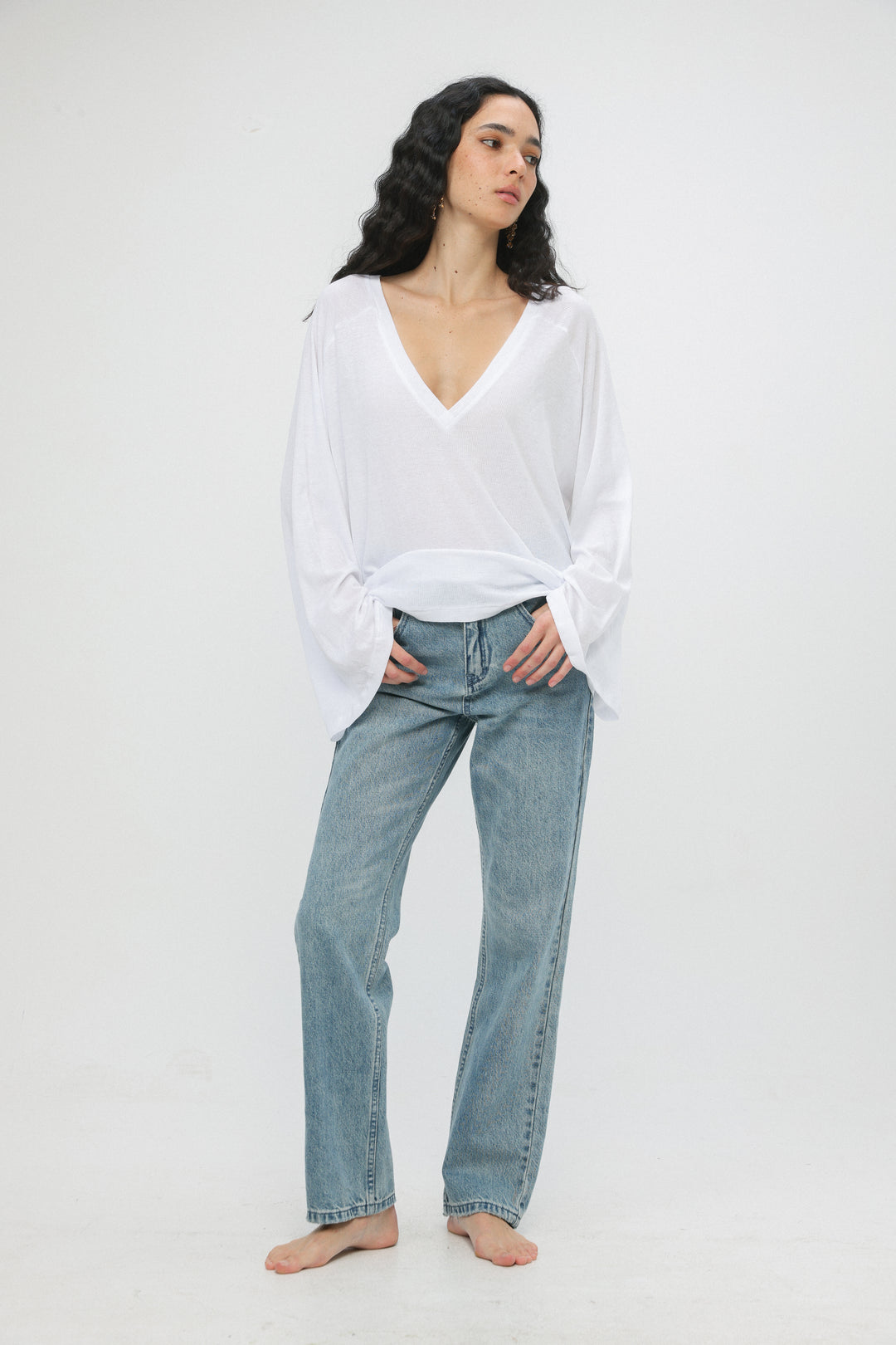 Clean10 White Rib V Shirt