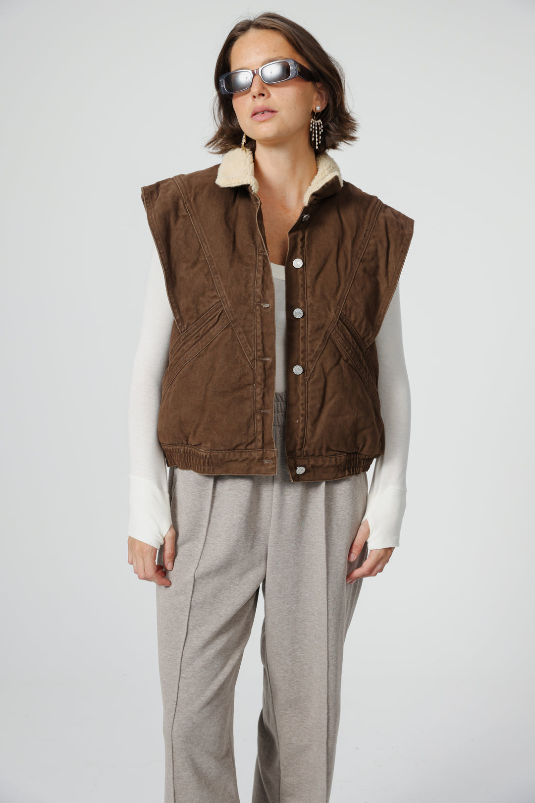 Fur Brown Denim Vest