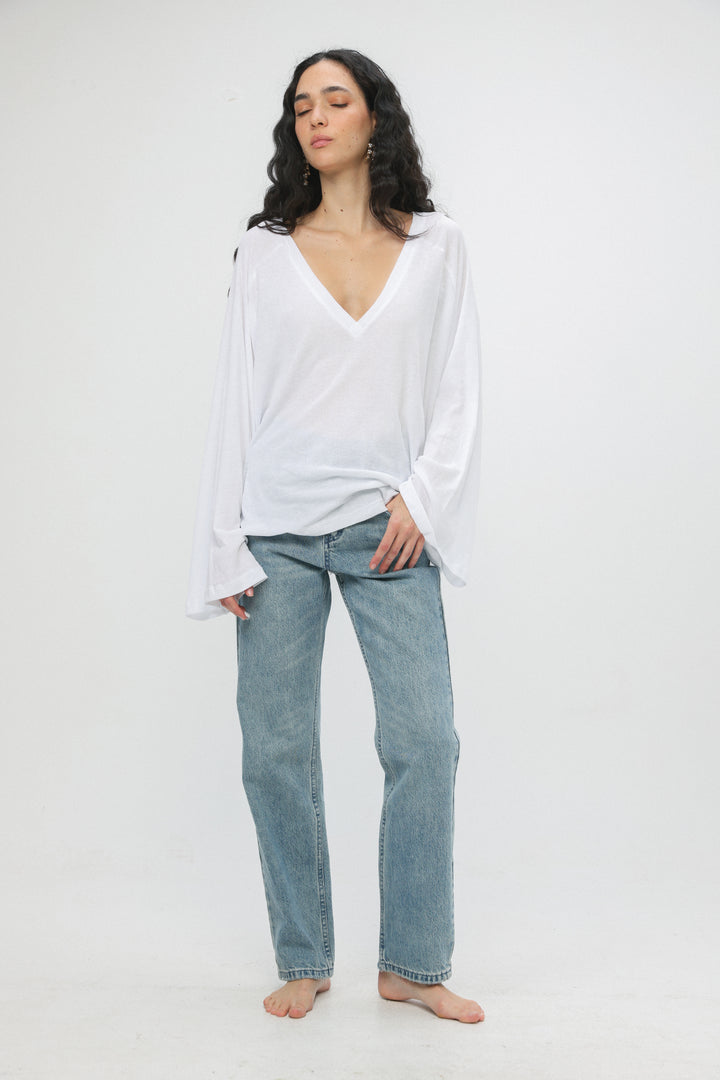 Clean10 White Rib V Shirt