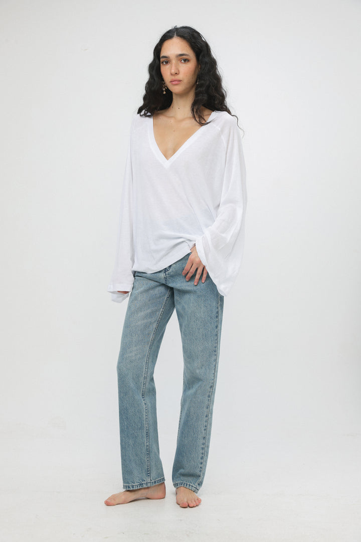 Clean10 White Rib V Shirt
