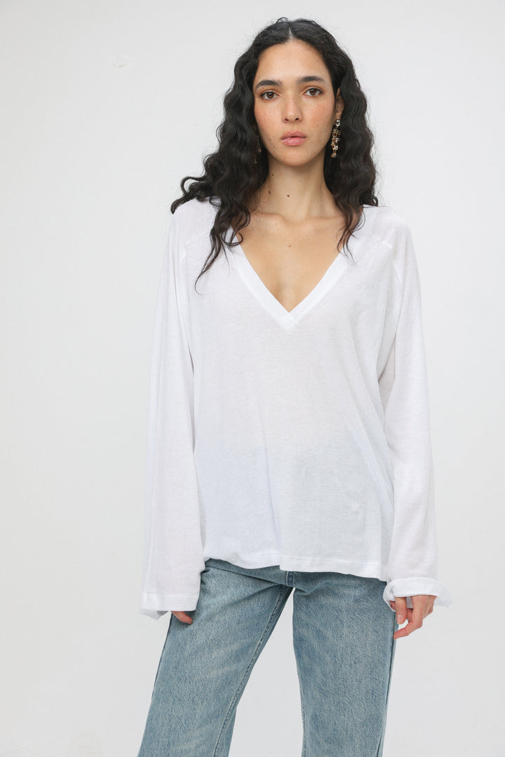 Clean10 White Rib V Shirt