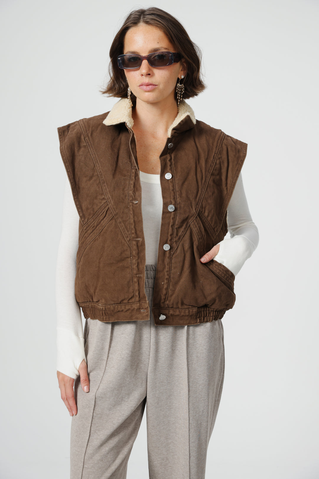 Fur Brown Denim Vest