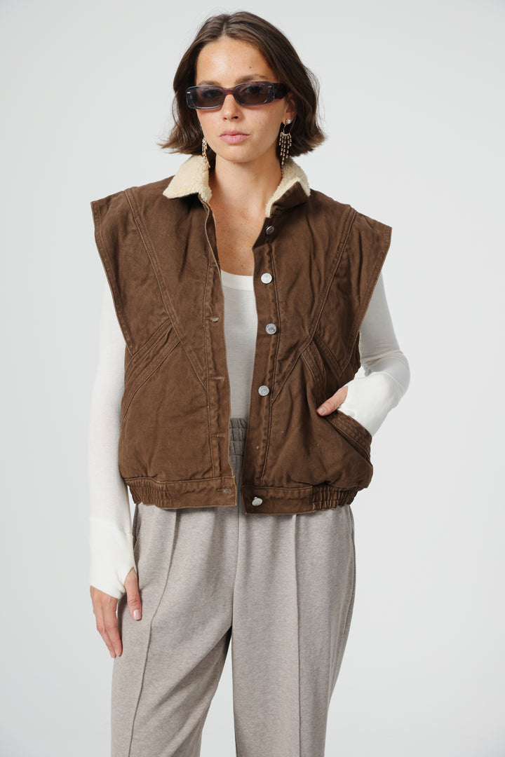 Fur Brown Denim Vest