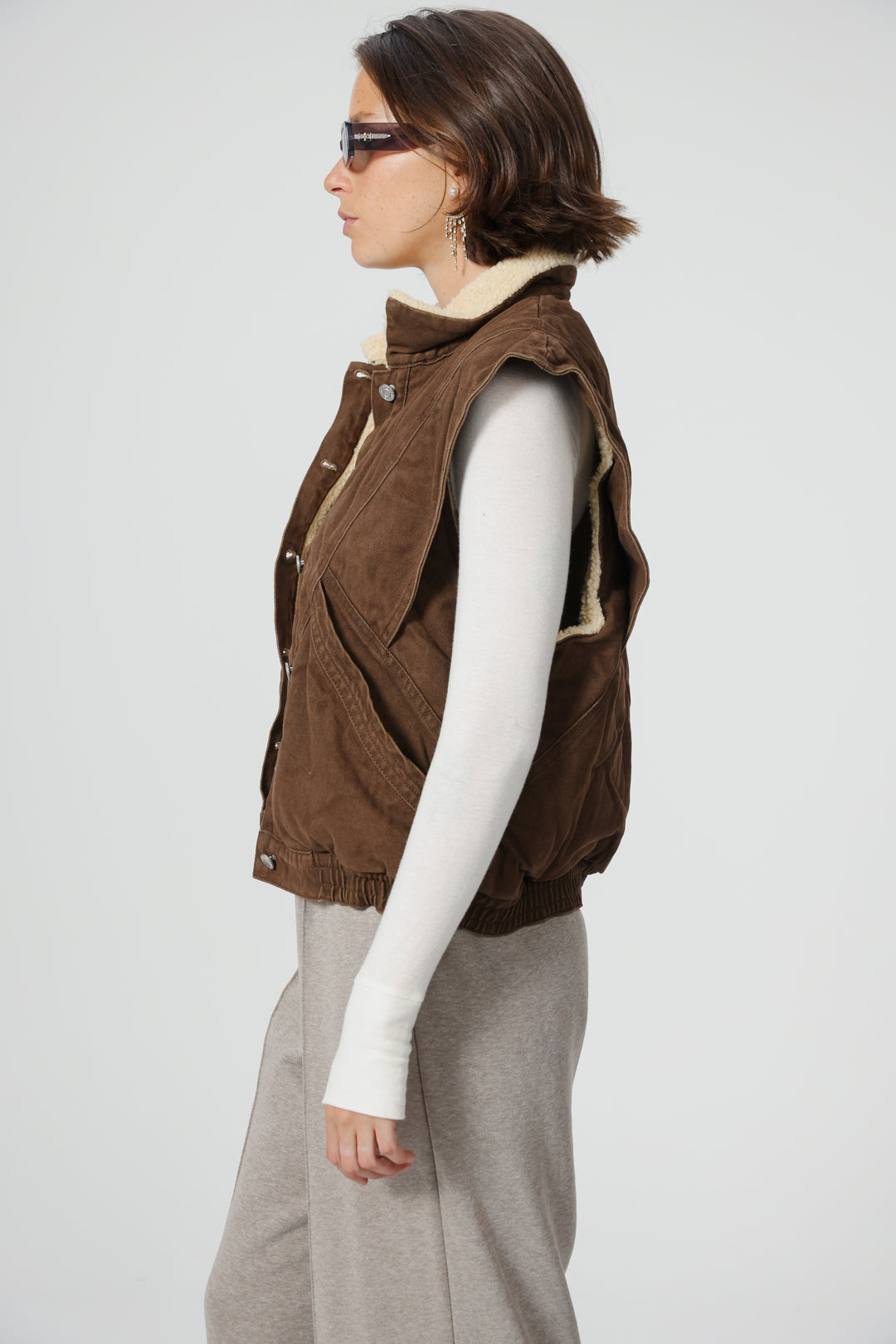 Fur Brown Denim Vest