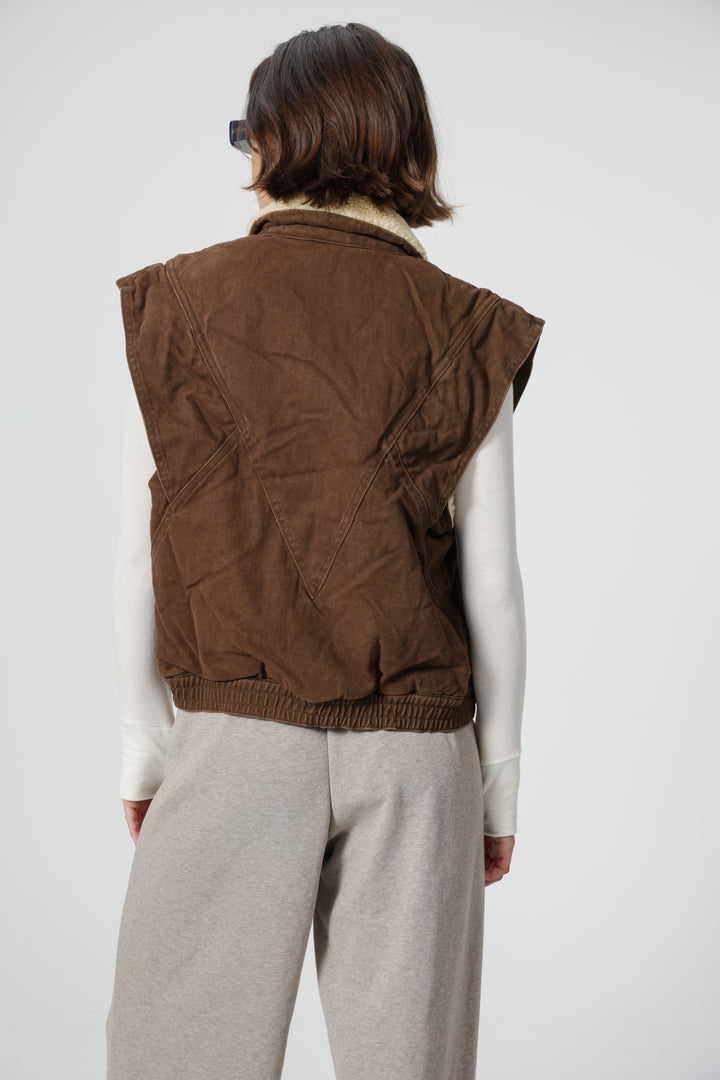 Fur Brown Denim Vest