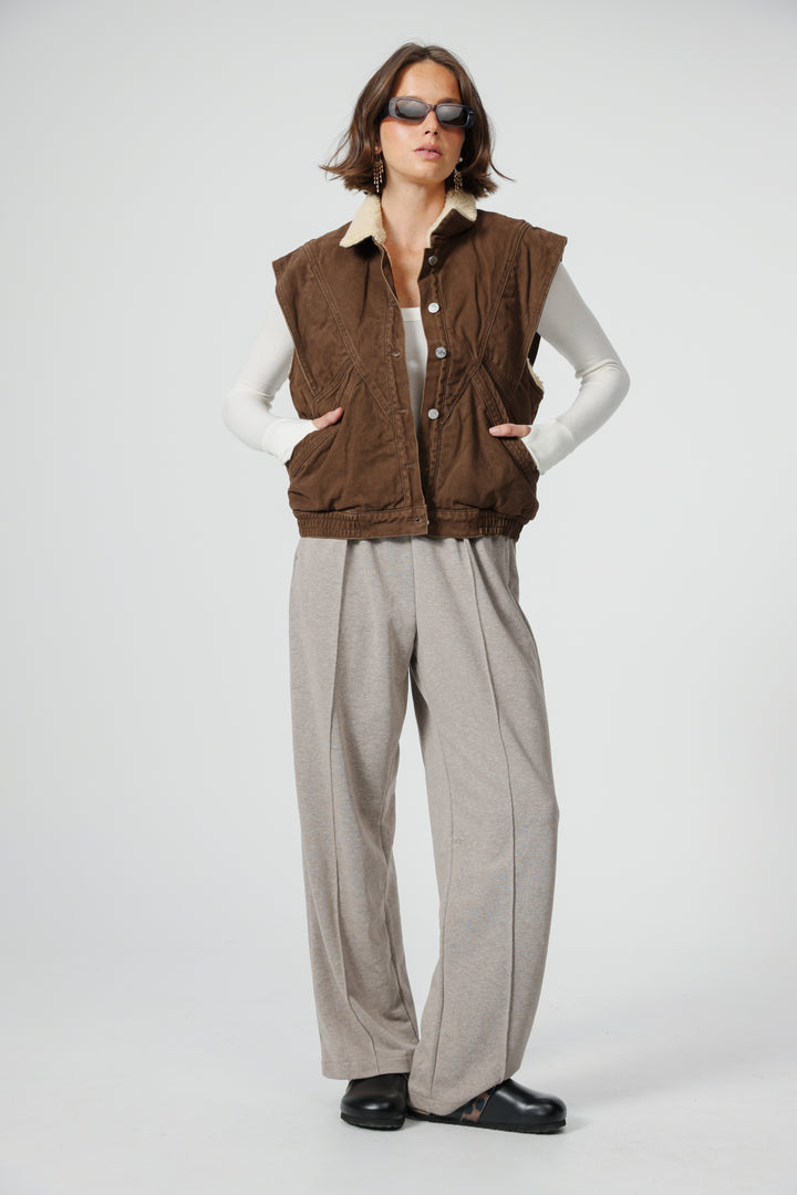 Fur Brown Denim Vest