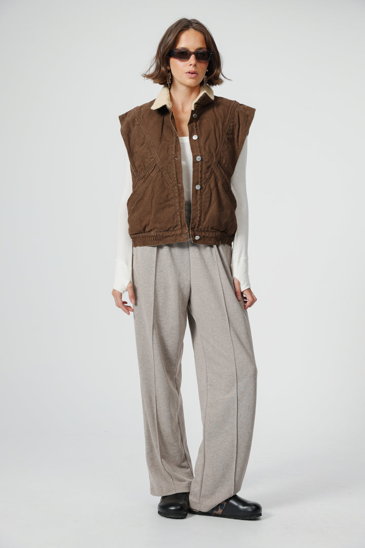 Fur Brown Denim Vest