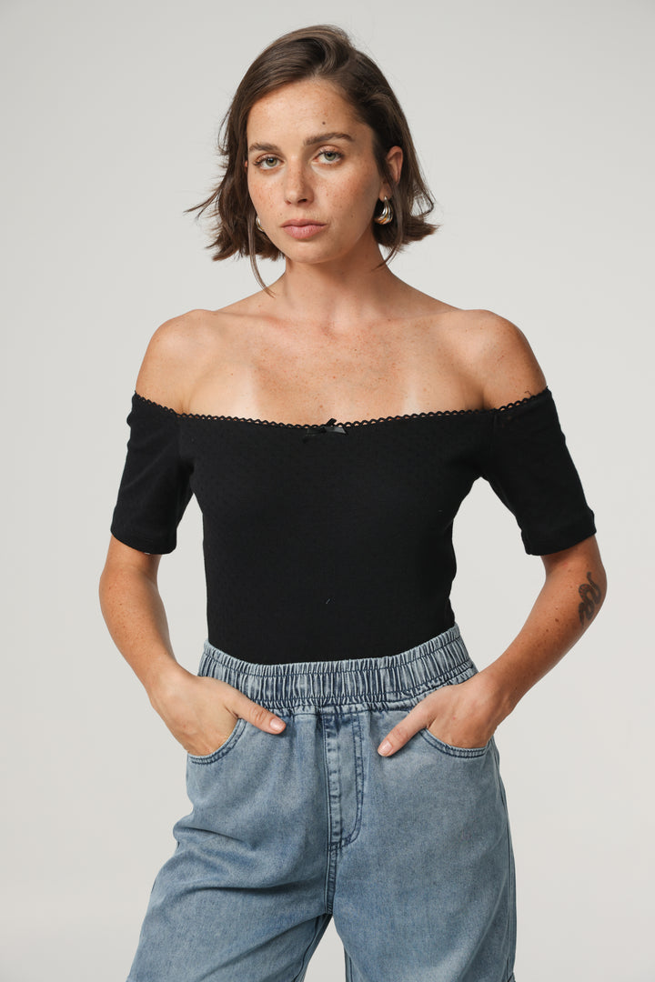 Mateo Black Off Shoulder Bodysuit
