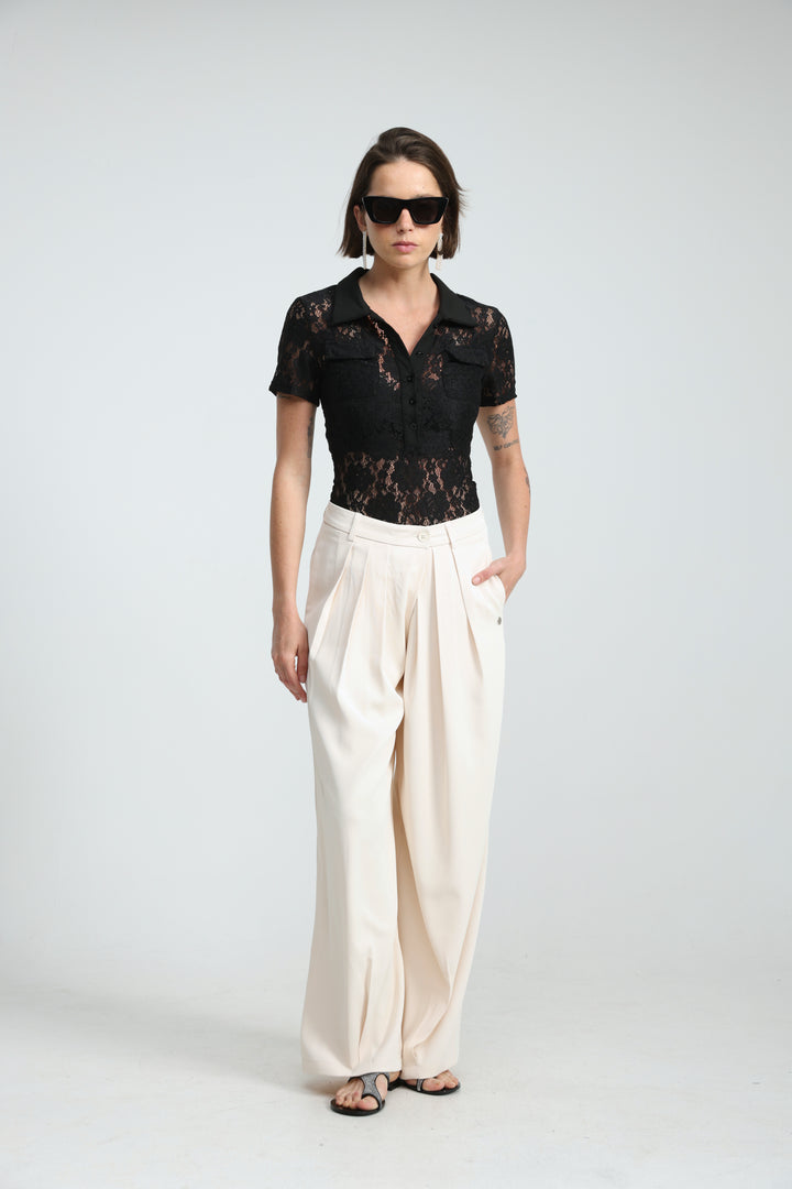 Lace Polo Black Bodysuit