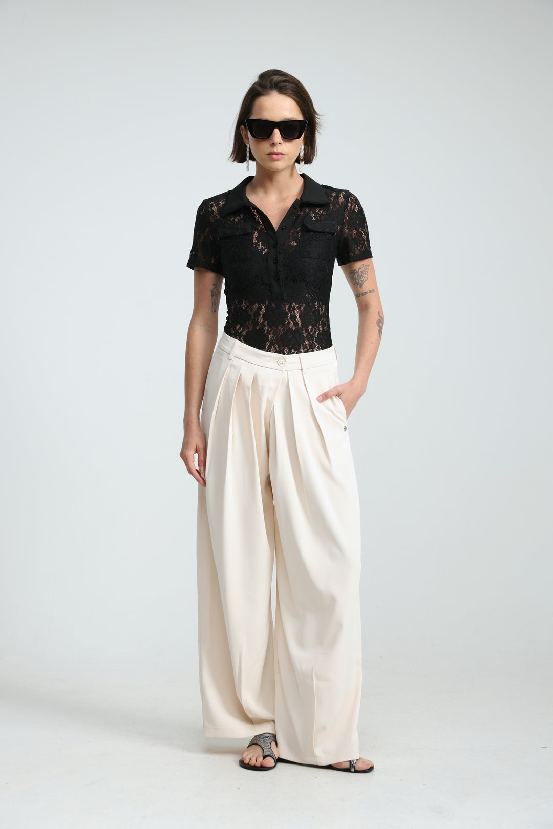 Lace Polo Black Bodysuit
