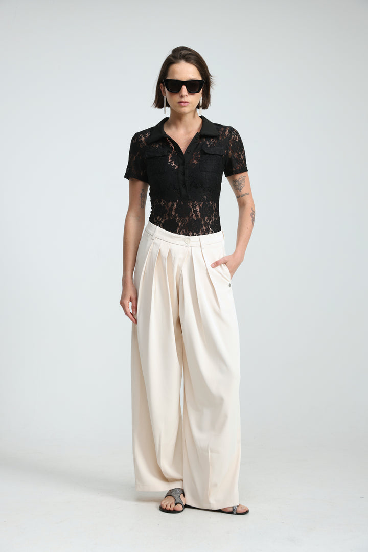 Lace Polo Black Bodysuit