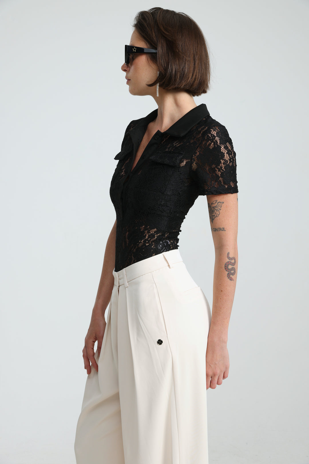 Lace Polo Black Bodysuit