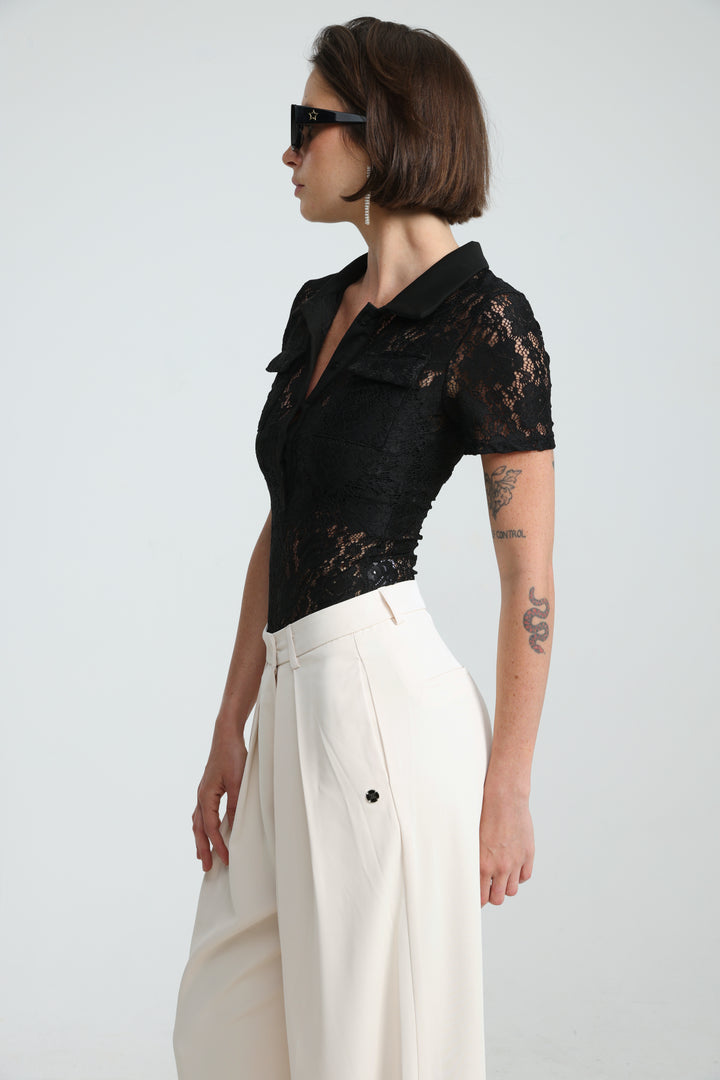 Lace Polo Black Bodysuit