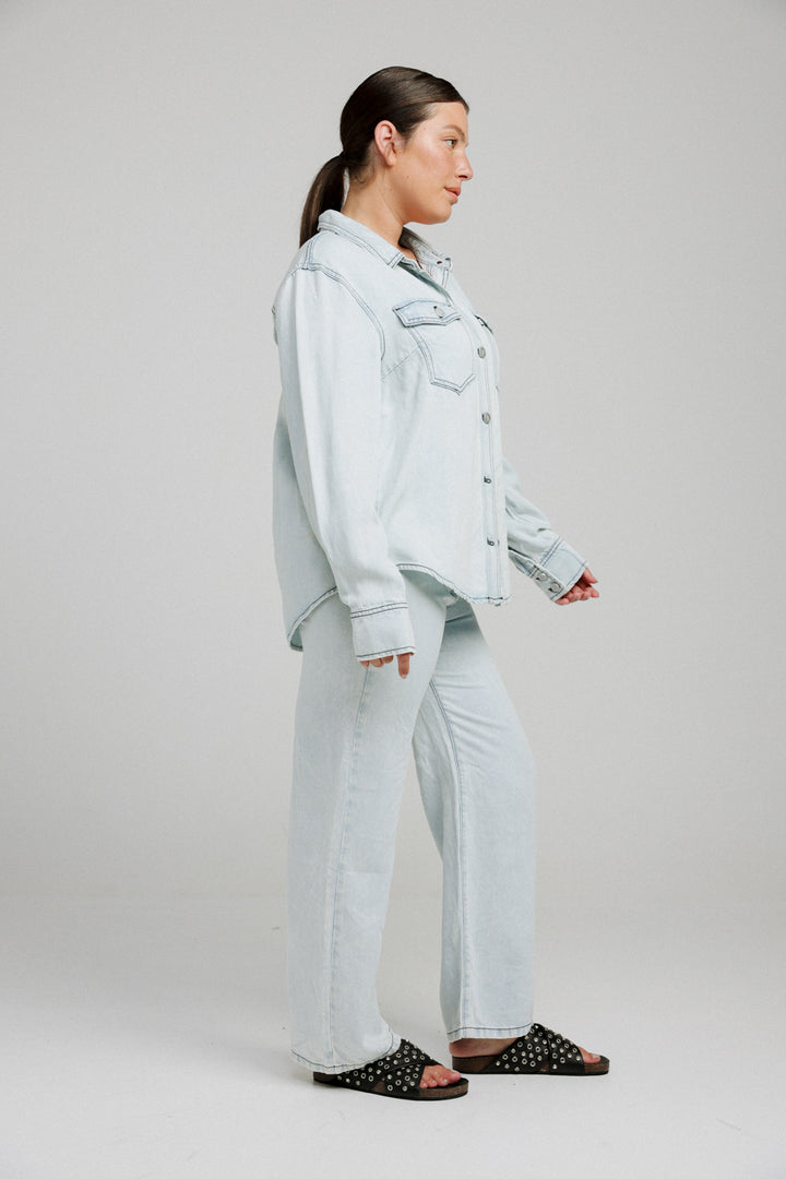 Snow Blue Denim Buttoned Shirt