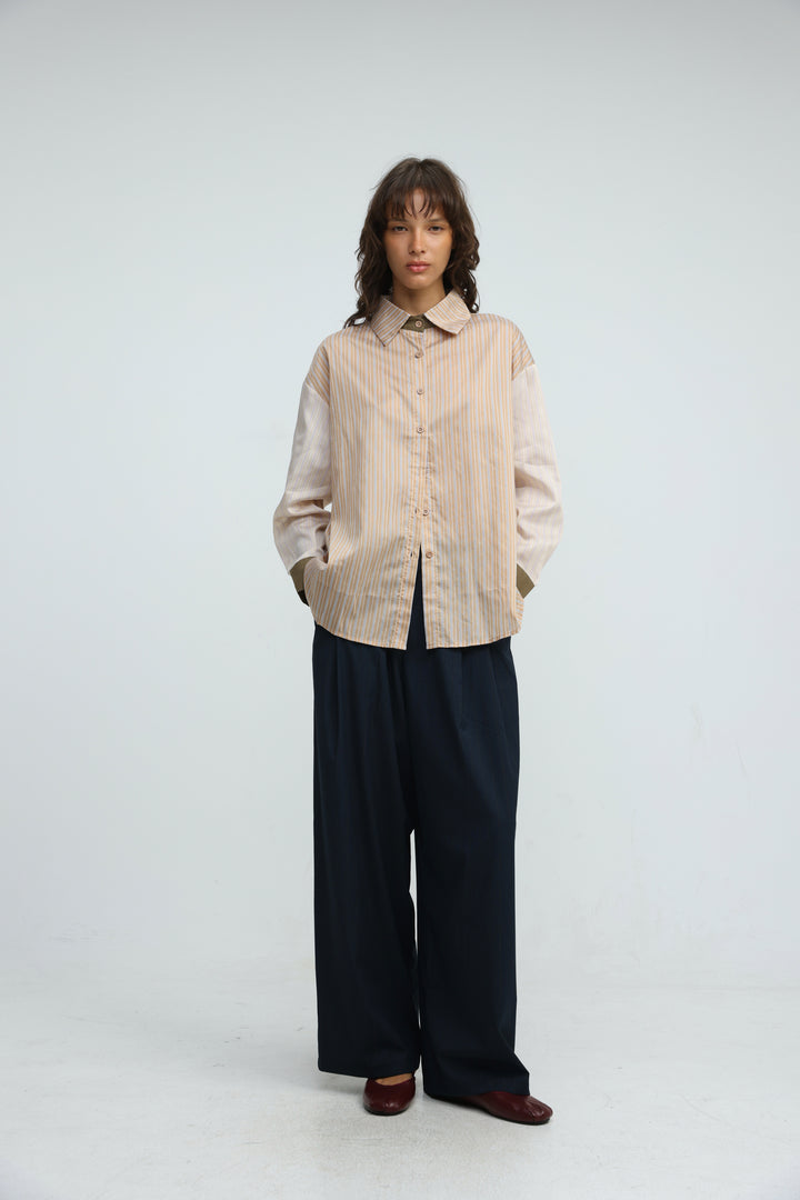 Checklist Beige Striped Buttoned Shirt