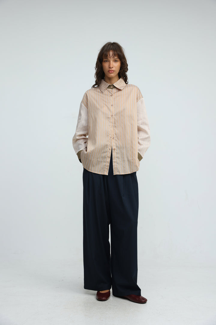 Checklist Beige Striped Buttoned Shirt