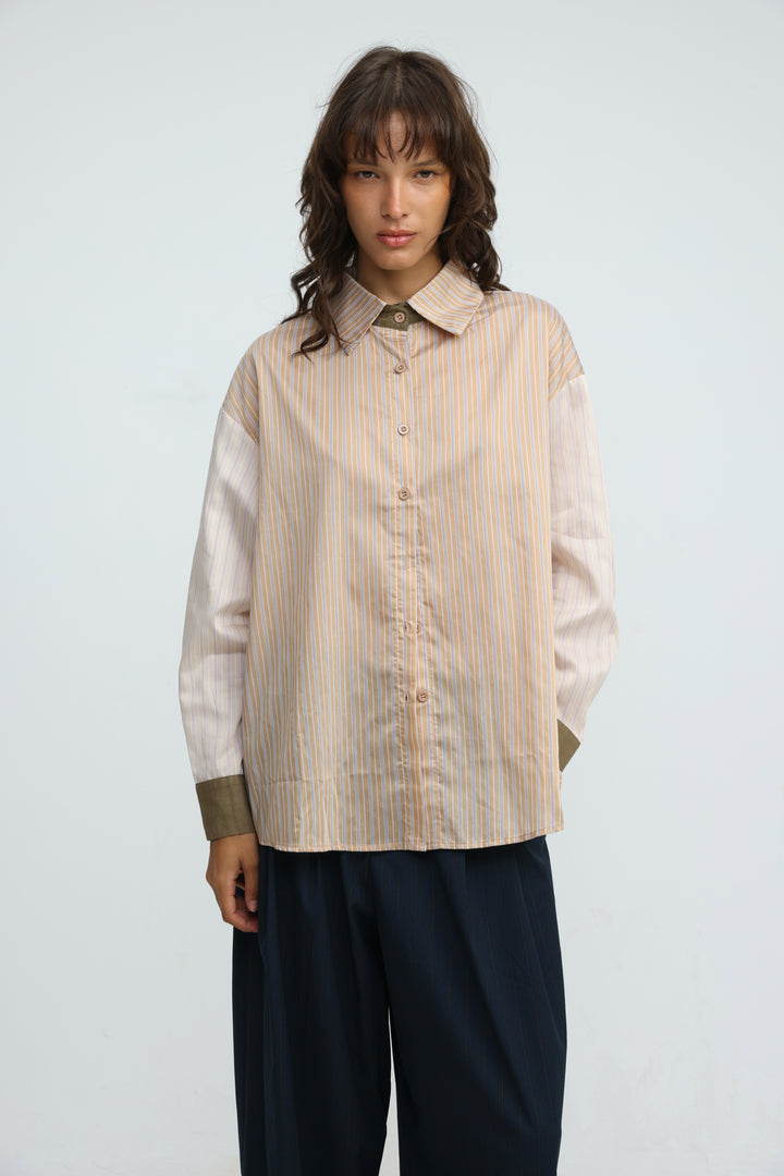 Checklist Beige Striped Buttoned Shirt