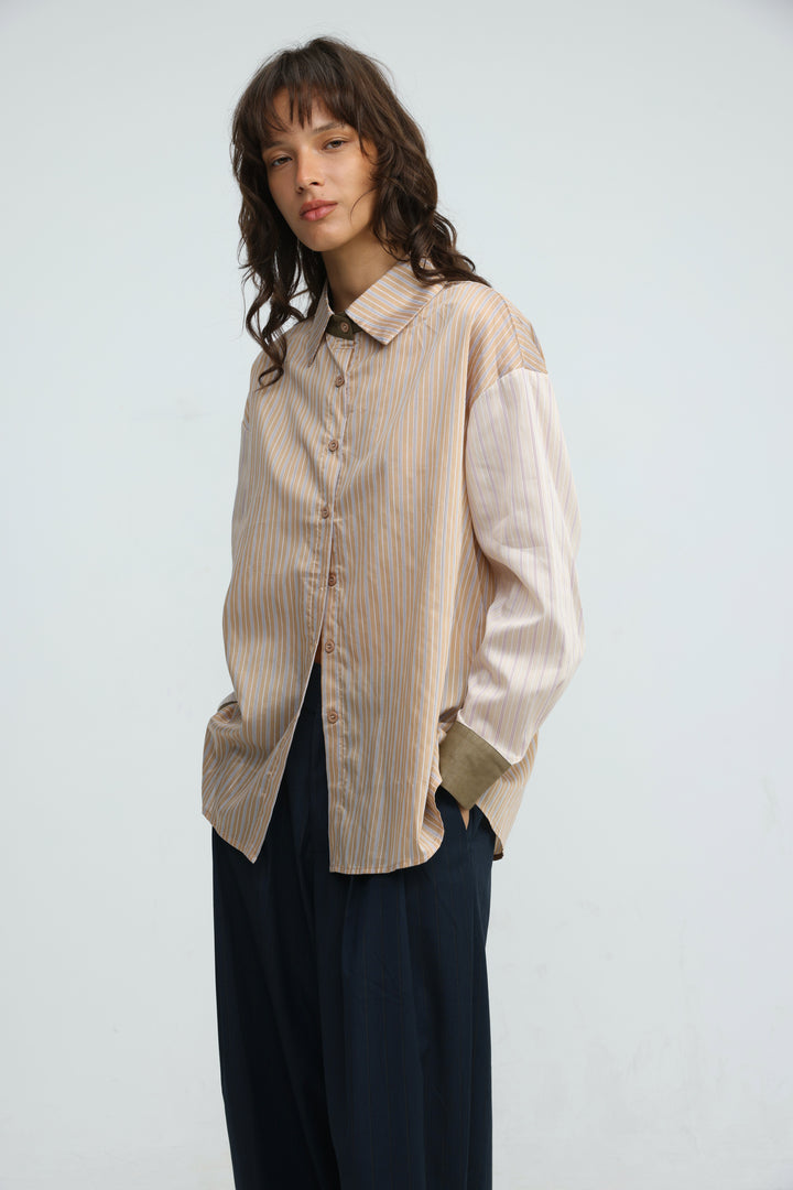Checklist Beige Striped Buttoned Shirt