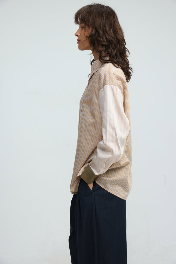 Checklist Beige Striped Buttoned Shirt
