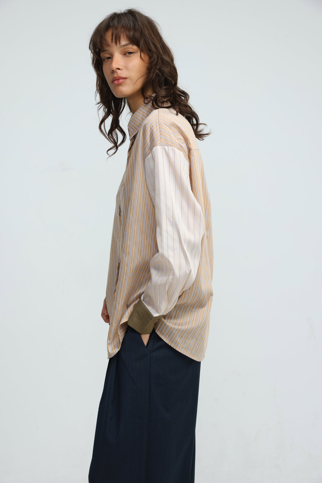 Checklist Beige Striped Buttoned Shirt