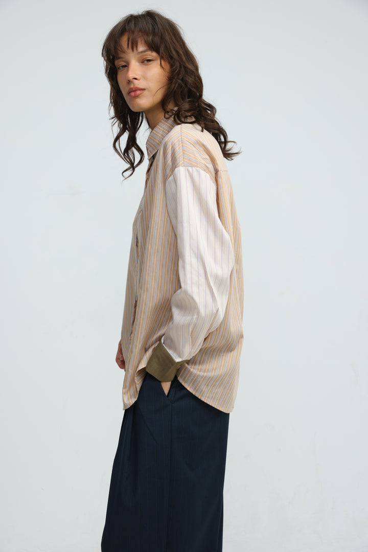 Checklist Beige Striped Buttoned Shirt