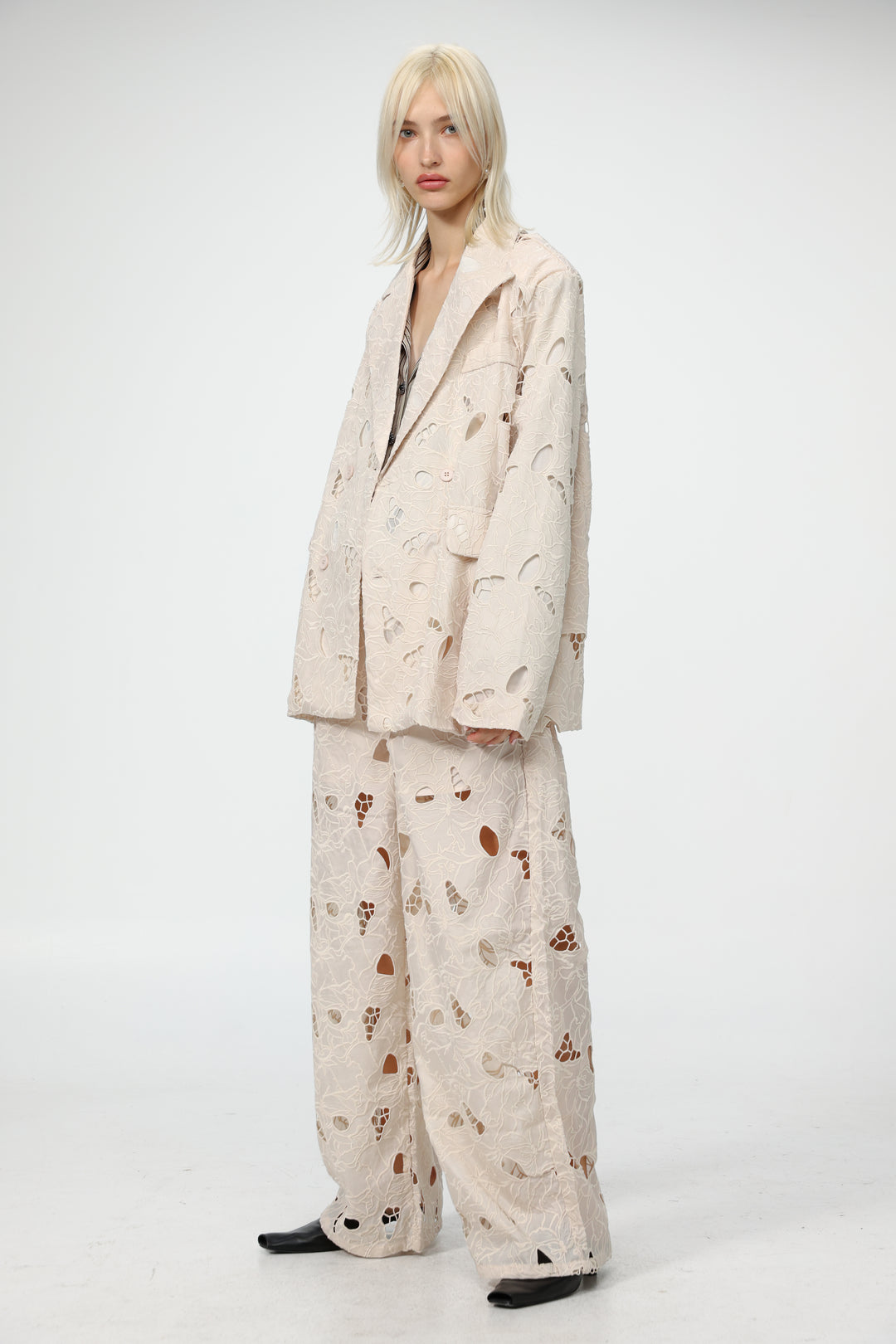Floral Cutwork Cream Blazer