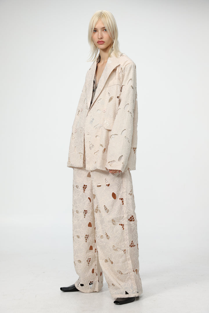 Floral Cutwork Cream Blazer