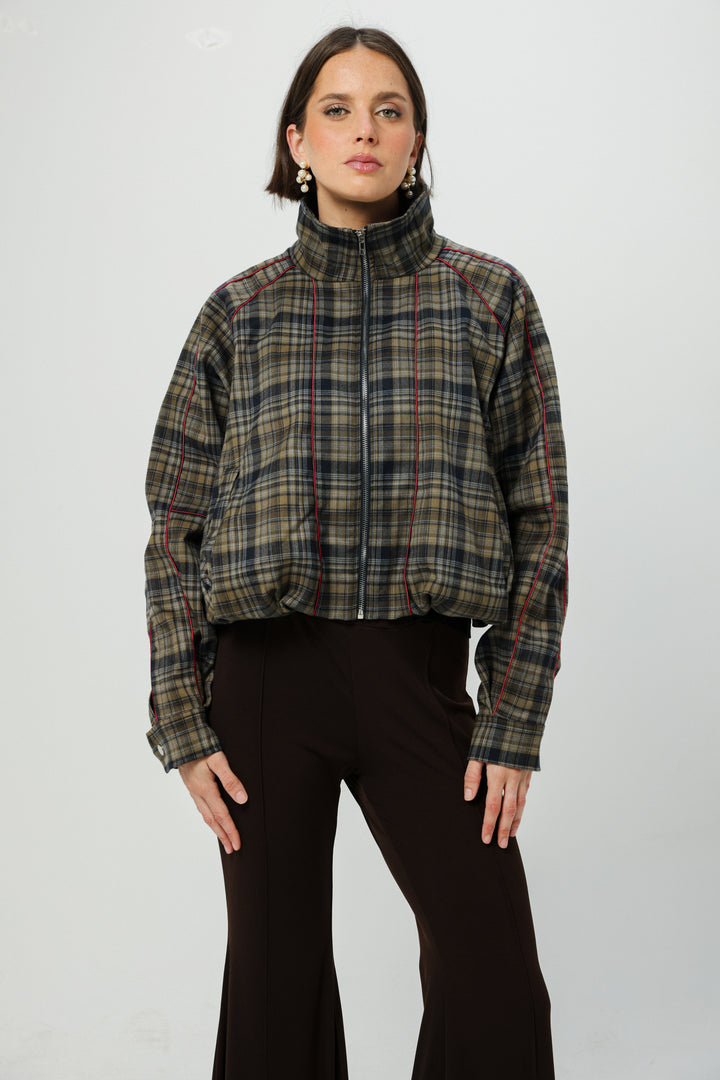 Bima Navy Plaid Bomber Jacket