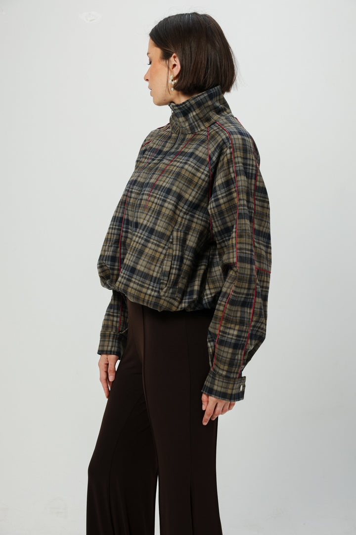 Bima Navy Plaid Bomber Jacket